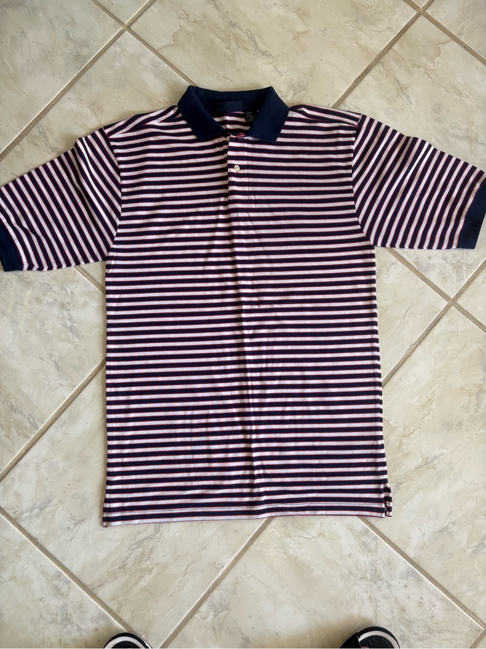 Basic Editions Navy & Pink Striped Polo